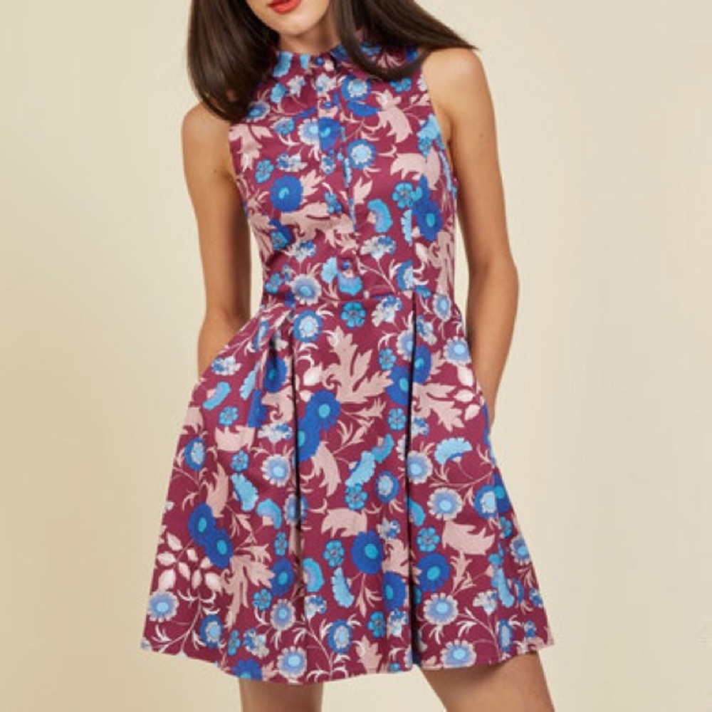 Ixia From Modcloth Collared Button Down Retro Flo… - image 1